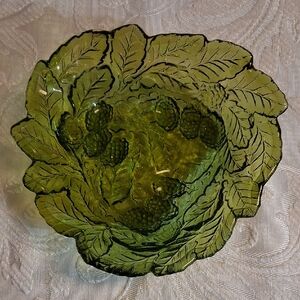 Vtg Indiana Glass Company Loganberry Green Carnival Glass Bowl